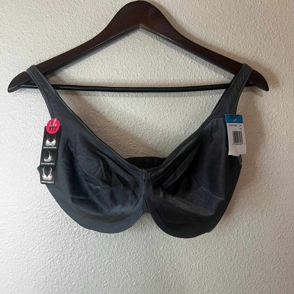 Lilyette by Bali Bra Womens 38DDD Slate Gray Plunge Minimizer Underwire Comfort